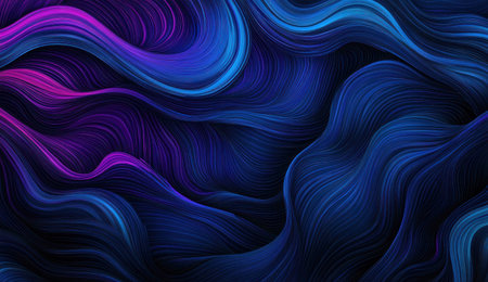Abstract wave design with blue and purple lines on a black background, a simple vector graphic. Detailed illustration, high resolution, professional photograph. The ultra-high-resolution camera captures the intricate details of each element in stunning detail. --ar 26:15 --v 6.1 Job ID: 8c2ee1cb-d945-4bfe-a68a-ff67e9710035の素材