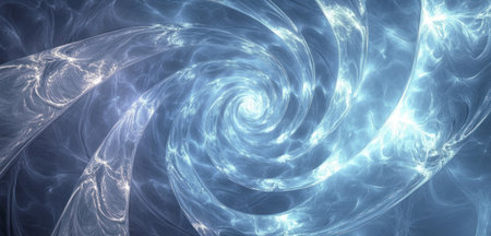 Abstract background with blue and white swirls, blue background, light sky-blue and dark indigo colors, curved shapes, high resolution, light gray and black, curved lines, soft edges, light reflection on glass, light colors, light purple and green color scheme, light tones, high detail, clear shape of a spiral in the center of the composition, transparent plastic material, glass texture. --ar 21:10 --v 6.1 Job ID: 1d791253-bede-4845-b8fe-be0b01dae506の素材
