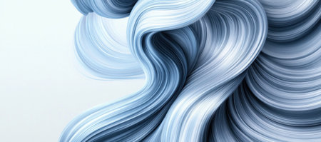 Abstract blue and white background with wavy lines, a digital illustration of an elegant long hairstyle on the side, white background, 3D rendering, 2D design, vector graphics, C4D renderings, 8K resolution, isolated on a white background. The concept symbolizes creativity, freedom, and expression in art, graphic design, fashion, and the beauty industry. It is created using Adobe Illustrator software, using a 60% gray color. --ar 34:15 --v 6.1 Job ID: 4ef8751f-c1f1-4946-be30-3e081f085d06の素材