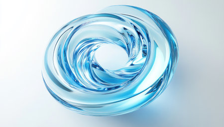 Abstract blue glass spiral on a light background, a 3D rendering illustration of an air bubble and curved shape in a circular form. Concept for a technology design element or digital icon design template. --ar 53:30 --v 6.1 Job ID: e43d4d2f-0df5-4b41-9c12-ef34d2b6c741の素材