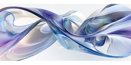 A white background with an abstract, curved glass design in light blue and purple hues. The focus is on the smooth curves of transparent materials that create a sense of motion or fluidity. This artistic representation adds depth to your presentation by incorporating visual interest through the interplay between colors and shapes. --ar 2:1 --v 6.1 Job ID: c2987b18-0179-48a2-a86e-2fa3e3d860eaの素材