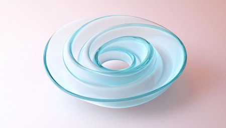 Abstract blue glass spiral on a light background, close-up. The concept of creativity and innovation in design. Vector illustration with a gradient. Background for a presentation or poster. A minimalist composition, isolated on a pastel background. --ar 53:30 --v 6.1 Job ID: ded572bd-04b8-4010-9c16-eb4d47303085の素材