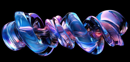 Abstract background with colorful glass and metal spirals, in shades of blue and purple on a black background, a futuristic design. 3D rendering, high resolution, high quality, high detail, hyper-realistic, high sharpness, high definition, high natural light, high color contrast, high vibrance, high saturation. --ar 21:10 --v 6.1 Job ID: 6d320484-87d9-45e0-93bf-717ebe2293acの素材