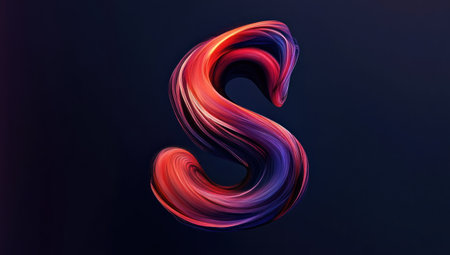 Abstract fluid shapes in the form of an S, dark background, gradient colors, high resolution, professional photograph. The design is isolated on a black background, with cinematic lighting and HDR effects. --ar 53:30 --v 6.1 Job ID: 022fcce7-fc3d-4410-8f2d-f2044bc13cdaの素材