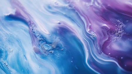 A close-up of water flowing in slow motion, with blue and purple colors on a white background, creating an abstract and artistic visual effect. The fluidity is captured by a macro lens at f/20 for depth of field. This artistic style adds movement to the composition, focusing attention on the delicate details of the flow of liquid, symbolizing tranquility and harmony. --ar 53:30 --v 6.1 Job ID: 77dd3260-64e6-405a-a990-cd70c9624670の素材