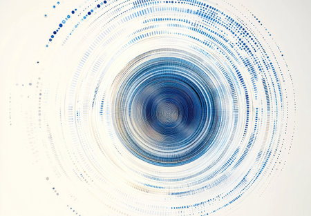Abstract technology background with white and blue colors, vector illustration. Futuristic digital circular pattern for business presentation or data visualization concept design. --ar 22:15 --v 6.1 Job ID: 6f4669be-a3f1-45dd-8ca5-f3d1015e2020の素材