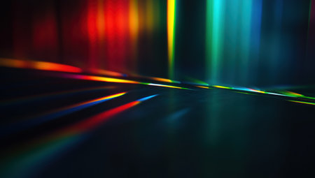 Prism, refraction of light on a black background, rainbow colors, cinematic, macro photography, shot on film, high resolution, hyper-realistic, extreme long exposure, dark blue and green color scheme, photorealistic, award-winning cinematography, shot with a Sony Alpha A7 III camera, f/2 lens, 35mm focal length, 80mm focal distance, 4x zoom, low angle, side view, close-up. --ar 53:30 --v 6.1 Job ID: e29c4d55-d01b-4ea7-bec0-8cfae8c8ea5dの素材