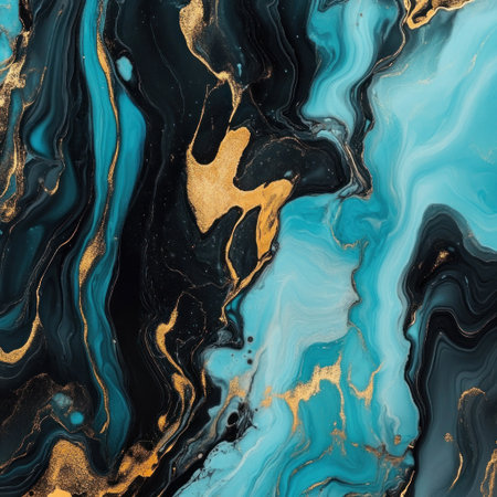 Abstract Blue and Black, Teal and Gold liquid marble pattern --v 6.1 Job ID: 0234f19c-2ab9-4daa-867f-fb412534a843の素材