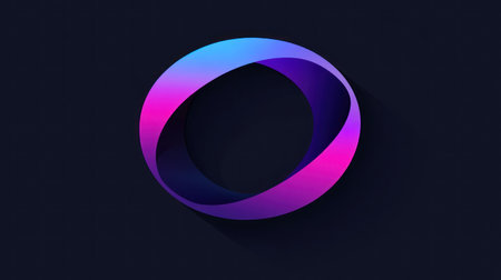 A logo depicting an O-shaped ring with a purple and blue gradient color scheme, rendered in 3D on a dark background. The design is simple, with an isometric view and high resolution, featuring ultra-detailed and high-quality elements. --chaos 30 --ar 16:9 --v 6.1 Job ID: 36cf1852-4c4a-4952-9055-5f6f586db803の素材