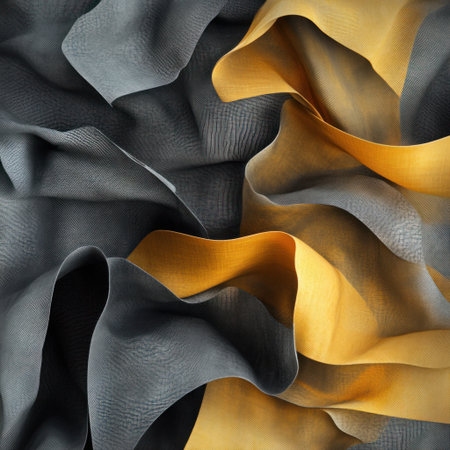 A realistic photograph of abstract shapes made from dark gray, mustard, and light gray colors of fabric. --v 6.1 Job ID: 26135b1c-3211-4a03-9c9f-573f178fa841の素材