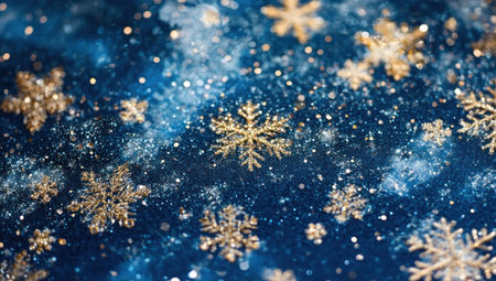 A blue background with golden glittering particles, creating an elegant and festive atmosphere for the New Year celebration. The particles form delicate patterns that add depth to the overall design. This background is suitable as a backdrop or wallpaper for various applications. --ar 53:30 --v 6.1 Job ID: 4c7ede04-3a05-42ab-b191-8a5557f2fff6の素材