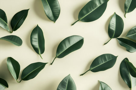 Close-up of green rubber tree leaves, symbolizing eco-friendly practices and natural beauty. --ar 3:2 --v 6.1 Job ID: 7efa232a-ca71-4176-84cf-e18c7859a4d5の素材