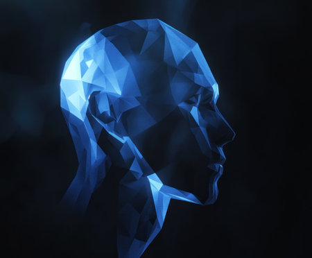 A low-poly render of an evil man's head in profile, against a black background, with dark blue lighting. --ar 6:5 --v 6.1 Job ID: 66575532-90fe-4d30-a375-d1095014dac0の素材