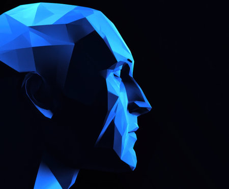 A low-poly render of an evil man's head in profile, against a black background, with dark blue lighting. --ar 6:5 --v 6.1 Job ID: 66575532-90fe-4d30-a375-d1095014dac0の素材