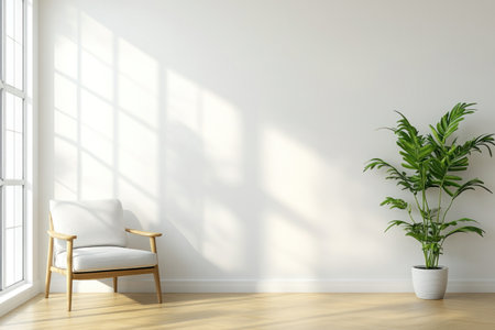 Modern interior, white wall with a beautiful painted concrete effect in light gray tones, an armchair and coffee table on the left side of the room against a window with natural lighting, a potted plant on the right, photorealistic, high resolution, high detail. --ar 3:2 --v 6.1 Job ID: 7131f620-b43e-4448-bc22-8a48ba096133の素材