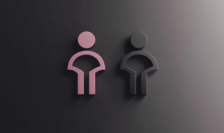 3D rendering of the female symbol and male symbols in black on a dark grey background. Isolated vector illustration with a gradient fill, geometric design for a gender infographic or social media post template. Flat lay concept, commercial photo, soft lighting, light pink and white minimalist style, solid stark color background, centered composition. --ar 5:3 --v 6.1 Job ID: 6f6e4acc-2030-45ef-a4c7-48578c568be2の素材