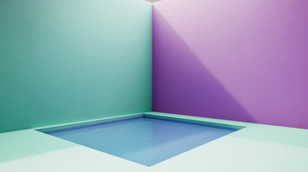 A flat background with a gradient of purple to teal, featuring an isometric angle on the right side. The green corner in the foreground has a square shape and is a solid color, while the left half shows purple and blue gradients. This minimalist design uses vector graphics for simplicity and clarity, making it a perfect abstract background or branding element. --chaos 30 --ar 16:9 --v 6.1 Job ID: b7a44379-a51a-4213-8cd3-8a88be70ca5fの素材