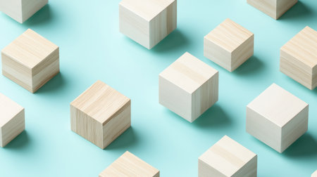 Isometric view of cubes floating in the air, minimalistic, light blue background, beige and gray colors, simple illustration style, graphic design-inspired illustrations, in the style of Jesper Ejsing. --chaos 30 --ar 16:9 --v 6.1 Job ID: 675936a3-2818-4d72-ab29-f76ff72e043aの素材