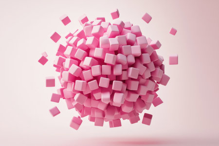 An abstract sphere made of small pink cubes floating on a light background, 3D rendering. --ar 3:2 --v 6.1 Job ID: 12e4b3d7-2354-489c-b75b-5b6eabbc97bbの素材