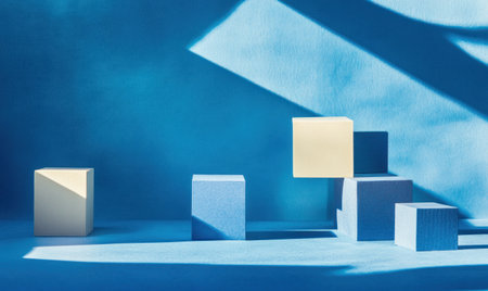 Blue background with blue blocks in the foreground, simple shapes, minimalist design, modern style, geometric forms. --ar 5:3 --v 6.1 Job ID: 32e08c76-a75b-496b-aa49-3f1f9c3ada2aの素材