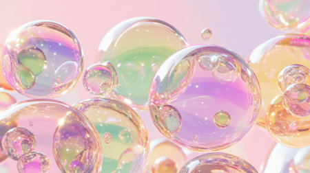 3D render of colorful spheres floating on a pink background, with a white and green gradient, and accents of purple, silver, bronze, and black. --chaos 30 --ar 16:9 --v 6.1 Job ID: 9608c036-b648-490c-b4b8-cb662c69e845の素材