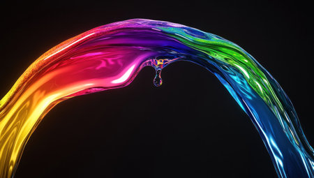 A colorful, flowing liquid on a black background, with holographic rainbow colors, iridescent and high in detail. A close-up, high-resolution, high-contrast image, rendered using Octane Render and created in Unreal Engine 5. --ar 53:30 --v 6.1 Job ID: 239c99b1-0012-4a36-81b1-edd1f12348a4の素材