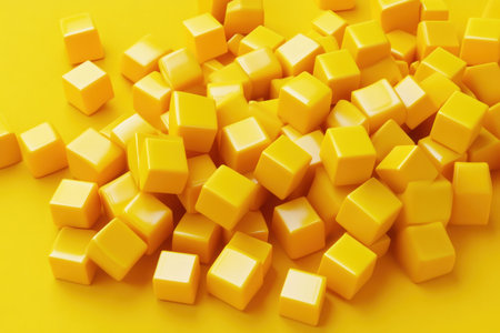Isometric yellow cubes on a solid background, a simple minimalistic design, 3D rendering, in the style of Dudley, high resolution, bright colors, modern style, low details, Octane render, soft lighting, Cinema 4D, front view. --ar 3:2 --v 6.1 Job ID: 60a9ab78-a594-4763-b57e-2f0d1777eabaの素材
