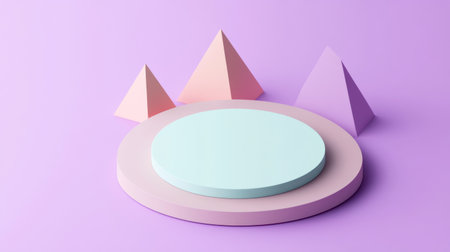 Isometric view of two pastel-colored triangles and a circle on a light purple background, simple shapes, 3D render, Cinema 4D, minimalistic style, simple design, simple colors. A white delivery icon, an isometric angle shot, centered, high resolution. --chaos 30 --ar 16:9 --v 6.1 Job ID: b7c21d75-b860-4f4b-95df-8f6a2a861109の素材