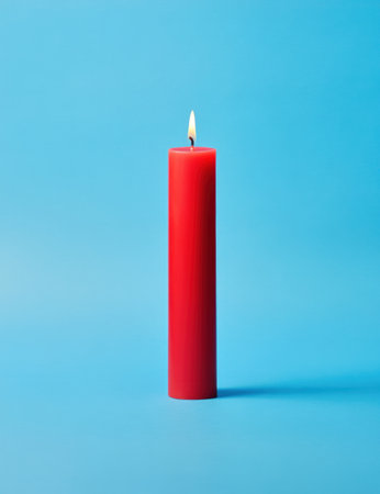 A red candle on a blue background, simple, minimal, hyperrealistic, high-resolution photography. --ar 23:30 --v 6.1 Job ID: 4e4b5dad-1d6b-4757-98bb-fa03743daca0の素材