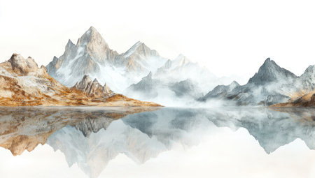Photograph of a nomadic landscape with mountains and a lake in the Himalayas, a panoramic view, against a white background, with pastel colors, in a watercolor style, high resolution, hyper-realistic, and super-detailed. --ar 53:30 --v 6.1 Job ID: 0f3c9ec5-1b79-4964-807a-062be4d5a4c4の素材