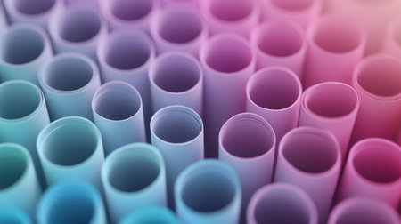 Abstract 3D render, a set of curved cylinder shapes with a gradient background in pink and blue pastel colors, a minimal concept for design use. --chaos 30 --ar 16:9 --v 6.1 Job ID: de25da01-ba1c-45ae-8a69-c592af79e518の素材