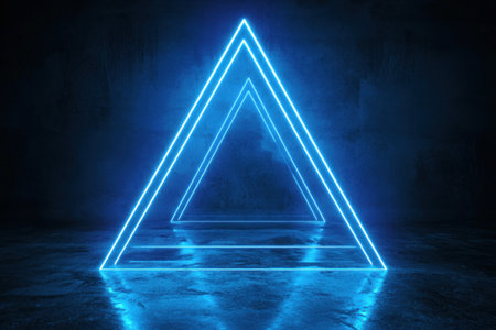 Blue glowing lines in the shape of triangles on a dark background with light effects, an AI generative technology concept. --ar 3:2 --v 6.1 Job ID: 6e6c6a37-7f7a-49e0-8dec-7c5e7ff297caの素材