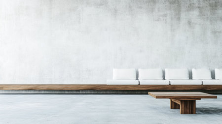 Photo of a minimalist living room with an empty wall mockup, featuring a sofa and coffee table. Web banner with copy space on the right. --chaos 30 --ar 16:9 --v 6.1 Job ID: f2d996ce-e0f3-4c8d-81cf-14c0e70025ccの素材