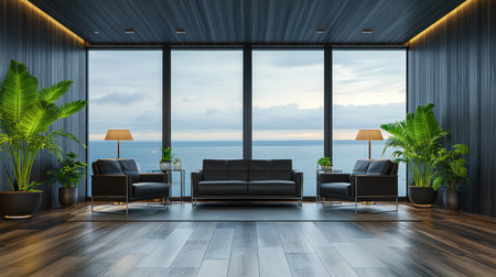 Photographer Chen Man's fashionable photography style features European modern and luxurious high-end leather sofas, chairs with armrests, metal legs in black wood color, warm colors, multiple retro floor lamps, and green plants by the window of urban buildings. The living room is full of light luxury and minimalism --chaos 30 --ar 16:9 --v 6.1 Job ID: 63548a3f-1ccd-45a3-9ea5-43d0405cc00fの素材