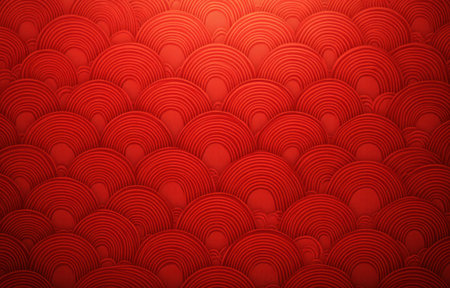 Red background, Chinese-style pattern, simple and flat design, high resolution, high quality, red tone, traditional texture, symmetrical composition, geometric shapes, light reflection effect. The pattern is made of Chinese dragon scales or waves, symbolizing good luck and prosperity in the Year of the Dragon, in the middle view. --ar 47:30 --v 6.1 Job ID: d93d2750-c663-43ad-8c48-5f24d45aebe6の素材
