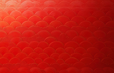 Red background, Chinese-style pattern, simple and flat design, high resolution, high quality, red tone, traditional texture, symmetrical composition, geometric shapes, light reflection effect. The pattern is made of Chinese dragon scales or waves, symbolizing good luck and prosperity in the Year of the Dragon, in the middle view. --ar 47:30 --v 6.1 Job ID: d93d2750-c663-43ad-8c48-5f24d45aebe6の素材