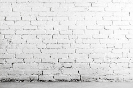 Photo of a minimalist desk with office supplies against an empty white brick wall background, in the style of a white brick style. Web banner with copy space on the right. --ar 3:2 --v 6.1 Job ID: edf3fb18-206b-4b01-981b-b65ba357c5d8の素材