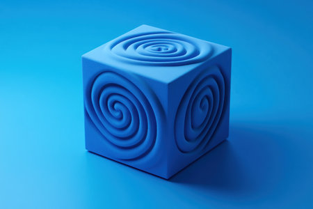 3D render of a blue cube with spiral lines on it, in a simple minimalistic style, on a solid background. --ar 3:2 --v 6.1 Job ID: 29e092d2-e11a-4346-b263-c6d25e1fbef1の素材