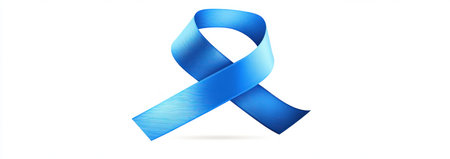 A blue ribbon icon, curved and floating in the air on a white background, in the style of vector illustration with simple lines, no shadows, and a minimalist style. High-resolution, professional studio photography on a white isolated background with a centered composition. Featuring perfect details and high quality. --ar 17:6 --v 6.1 Job ID: 300fe28e-6317-4751-81b1-f67d05facd93の素材