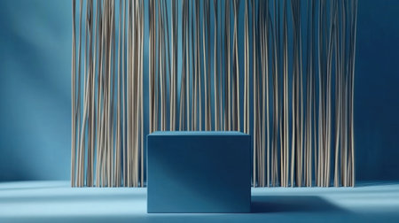 A cube made of slender vertical sticks, simple background, light blue color scheme, 3D rendering, created in C4D software, in the style of Blender. --chaos 30 --ar 16:9 --v 6.1 Job ID: eef56989-5427-4855-8e30-8f15e5960021の素材