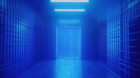 blue, 3D structure, minimalism, straight lines, perspective grid, straight-line space, maze-like design, symmetrical composition, interior view, wide shot, low-angle camera, architectural photography, hyperrealistic, --chaos 30 --ar 16:9 --v 6.1 Job ID: 4c4ddba6-1fd5-4f4b-bc1d-fb6c0726fed4の素材