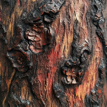 A close-up of the bark on an old tree, made from brown and red wood, detailed, textured, photorealistic, in the style of Peter Lindbergh. --v 6.1 Job ID: 00ebaf6e-7fd6-49a3-8e3e-c132ef229cf1の素材