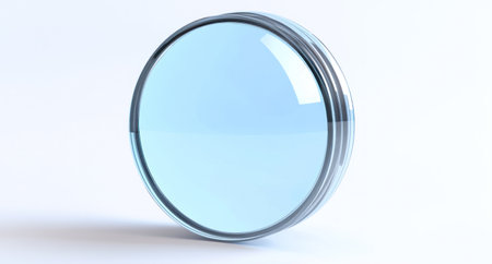 3D render of a glass lens floating on a white background, close-up, Cinema 4D, realistic and hyper-detailed rendering style, round shape, high resolution, professional photograph, HDR, isolated, light blue color, very sharp focus, depth of field, white background. --ar 28:15 --v 6.1 Job ID: 085b5aa0-7c93-4d23-9fe5-d2d693fc8d0eの素材