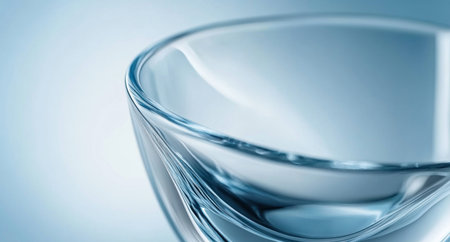 A close-up of the curved edges and smooth surface of an abstract glass object, with a light blue background. The focus is on capturing reflections in its polished surfaces, creating a sense of depth and movement. This artistic composition symbolizes innovation through fluidity and elegance. High-resolution, high-quality photography, sharp details, highly detailed, high-definition, high-resolution, high-detail, hyper-realistic. --ar 28:15 --v 6.1 Job ID: 19060956-7b1b-453e-a050-0a4b0ab72a6eの素材