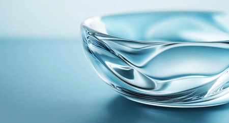 A close-up of the curved edges and smooth surface of an abstract glass object, with a light blue background. The focus is on capturing reflections in its polished surfaces, creating a sense of depth and movement. This artistic composition symbolizes innovation through fluidity and elegance. High-resolution, high-quality photography, sharp details, highly detailed, high-definition, high-resolution, high-detail, hyper-realistic. --ar 28:15 --v 6.1 Job ID: 19060956-7b1b-453e-a050-0a4b0ab72a6eの素材