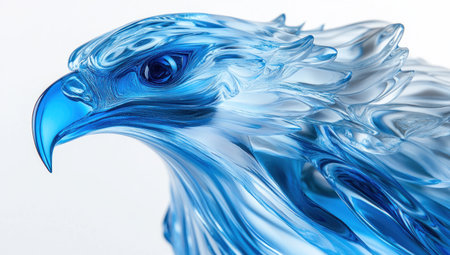 A blue liquid wave, flowing and colorful, with a white background. The liquid forms abstract shapes that resemble the shape of an eagle's head. It has iridescent colors, high-definition, and is captured in close-up shots. --ar 53:30 --v 6.1 Job ID: 22d7d436-efe1-4e94-964c-aa7520fd2eb1の素材