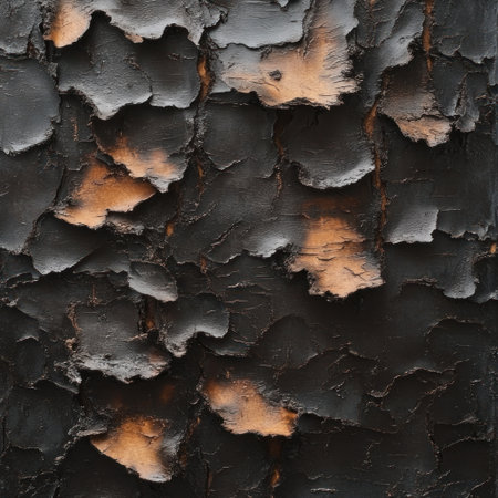 Close-up of burnt tree bark, with a black and brown color palette, in the style of hyper-realistic photography. --v 6.1 Job ID: 2acef179-136c-466a-9e25-11a49965c35aの素材