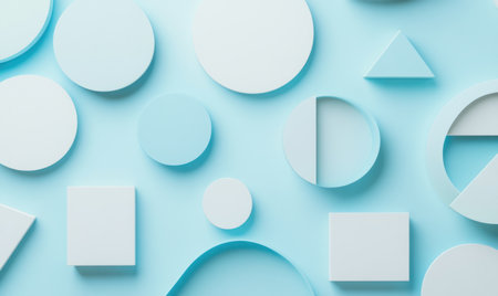 3D render, abstract background with simple geometric shapes in light blue and white colors, minimalist design, close-up view, high resolution, stock photo. --ar 5:3 --v 6.1 Job ID: e8bae661-a26c-4dc8-b56f-0b76457b75bdの素材