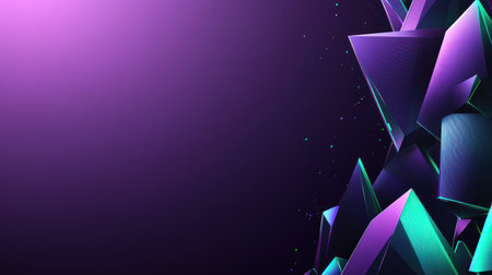 A dark purple background with 3D geometric shapes in shades of blue and green, arranged to form an abstract pattern that suggests technology or data science. The shapes have sharp edges and are arranged in rows on the surface, creating a sense of depth and perspective. This design is perfect for themes related to digital engineering, software development, AI marketing, web design, advertising, tech-savvy visuals, futuristic aesthetics, minimalist style, and high-tech ambiance. --chaos 30 --ar 16:9 --v 6.1 Job ID: bfc48ae4-395e-49f4-98f7-e8f2ef8f95e1の素材