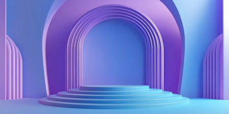 3D render, abstract background with blue colors and shadows. Modern design for cover presentation or banner with a circular shape. Concept of business success in the technology industry. Violet colors. --ar 2:1 --v 6.1 Job ID: ac63cd16-ec07-401d-a069-08b540de6505の素材